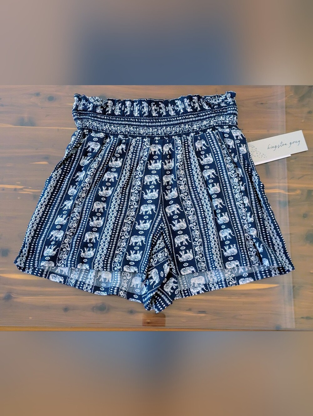 NWT Kingston Grey Navy and White Elephant Print Shorts Sz Xs